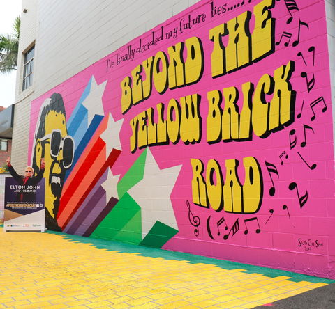 Yellow Brick Road And Elton John Mural - Holiday Byron Bay 0