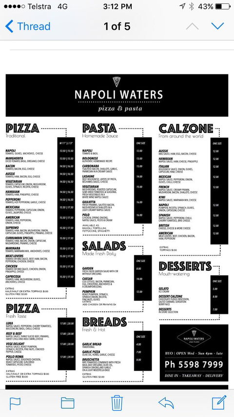 Napoli Waters Pizza & Pasta - Accommodation Australia 6
